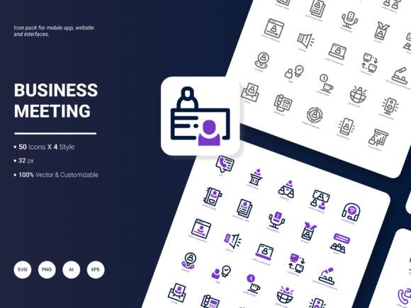 Business Meeting Icon Pack: A Versatile Graphic Design Asset for Local Branding