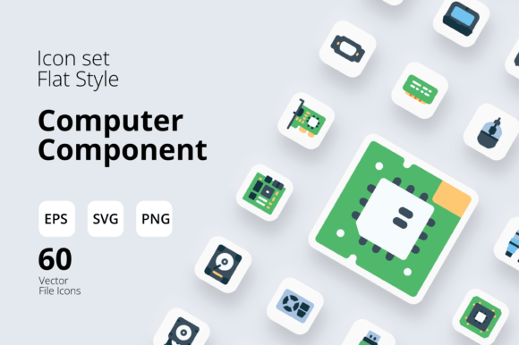 Computer Component Icon Set Flat Graphics and Icons