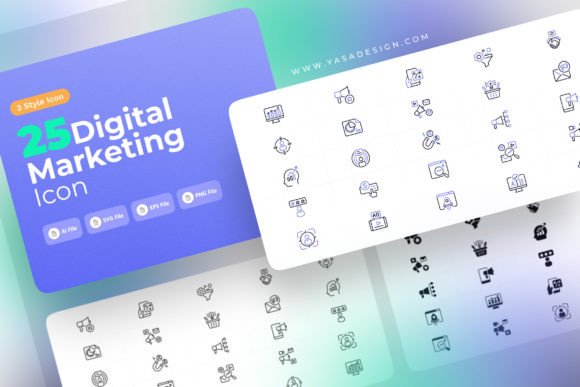 Digital Marketing Icons Set: A Versatile Graphic Design Asset for Crafters