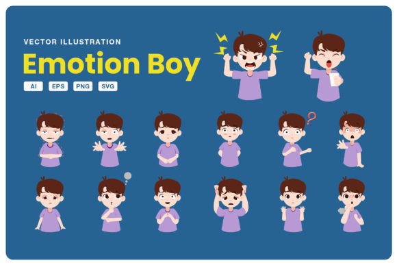 Emotion Boy Illustration Set: A Versatile Graphic Design Asset for Local Business Branding