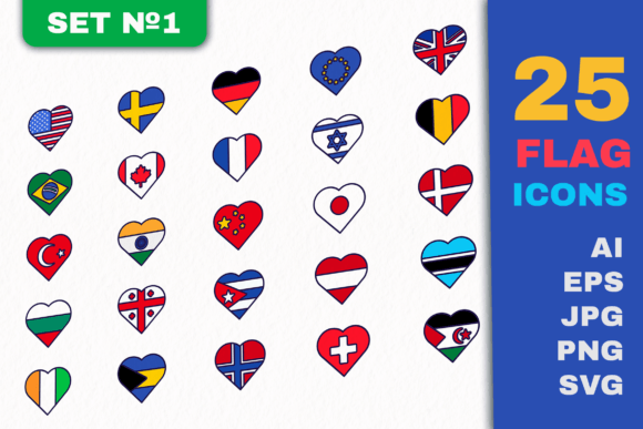 Flag Heart Icons Set Review
