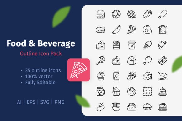 Food and Beverage Outline Icon Pack