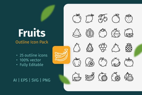 Fruits Outline Icon Pack: Graphics and Icons for Crafting