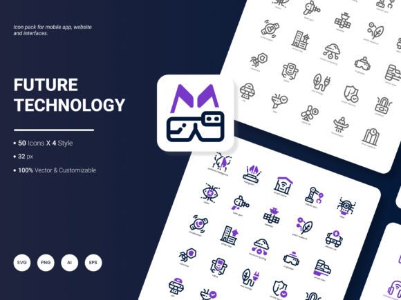Future Technology Icon Pack: A Graphic Design Asset for Modern Crafters