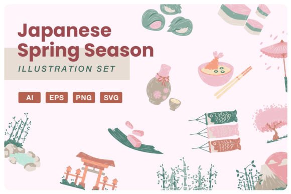 Japanese Spring Illustration Set: Graphics and Illustrations for Editorial Design