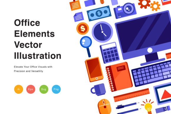 Office Graphic Object Elements Illustration Review for Embroidery Projects