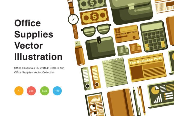 Office Supplies Vector Illustration: A Versatile Graphic Design Asset for Crafters