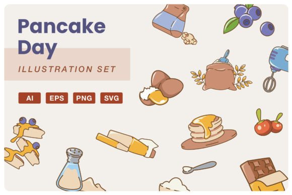 Pancake Day Illustration Set for Graphics and Illustrations