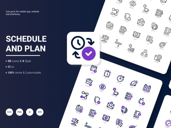 Schedule and Plan Icon Pack: A Versatile Graphic Design Asset for Creative Projects