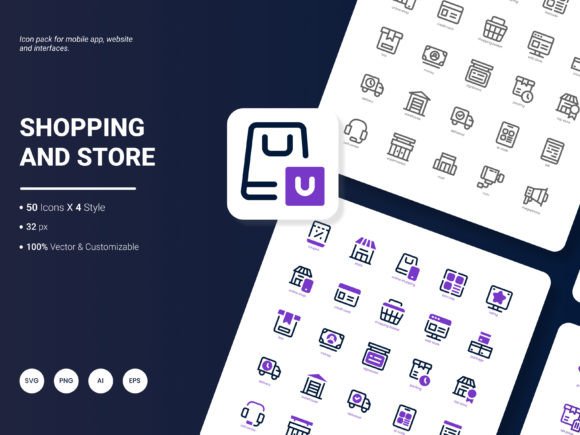 Shopping and Store Icon Pack: A Versatile Graphic Design Asset for Digital Sellers