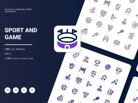 Sport and Game Icon Pack: A Versatile Graphic Design Asset for Digital Sellers