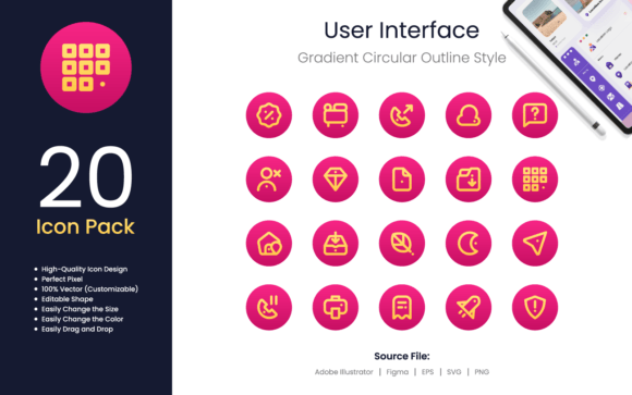 User Interface Icon Gradient Circular Graphics