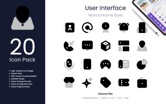 User Interface Icons Monochrome Style Graphics