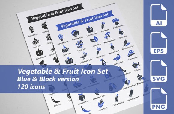 Vegetable Fruit Icon Set for Graphics and Icons